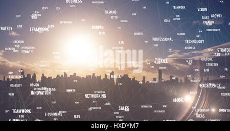 Digital composite of White network against dark skyline Stock Photo