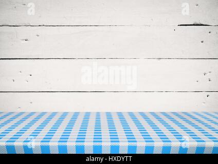 Digital composite of Picnic table against white wood panel Stock Photo