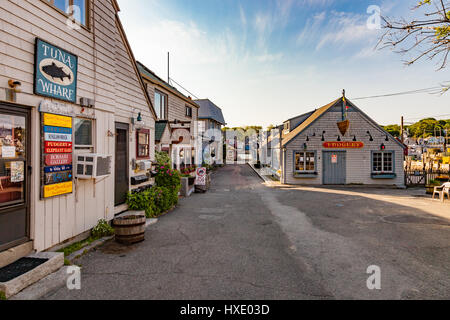 ROCKPORT, MASSACHUSETTS - JUNE 3: Shops in the town of Rockport, Massachusetts on June 2, 2013.  Rockport is a charming old New England fishing villag Stock Photo