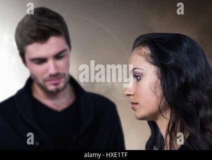 Digital composite of Sad couple against brown background Stock Photo