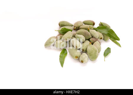 Fresh unripe almonds on pure white background Stock Photo