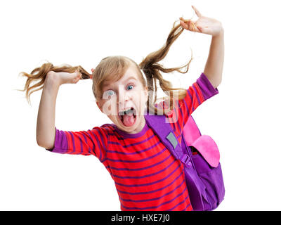 little schoolgirl isolated on white Stock Photo