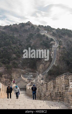 Great Wall of China with cable car rides at Mutianyu, China. Stock Photo