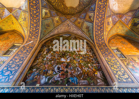 Battle of Chaldiran fresco in Palace of Forty Columns (Chehel Sotoun) in Isfahan, capital of Isfahan Province in Iran Stock Photo