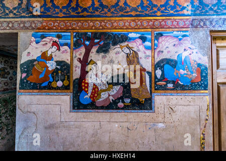 Persian paintings in main hall of Palace of Forty Columns (Chehel Sotoun) in Isfahan, capital of Isfahan Province in Iran Stock Photo