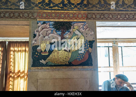 Persian paintings in main hall of Palace of Forty Columns (Chehel Sotoun) in Isfahan, capital of Isfahan Province in Iran Stock Photo