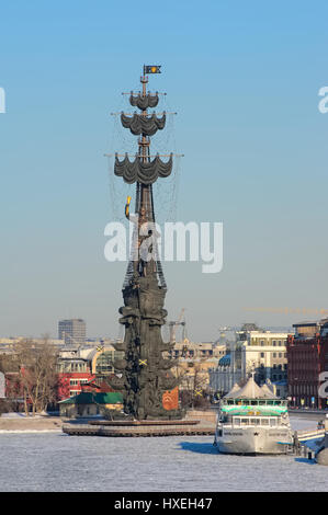 Moscow, Russia, View of the monument to Peter the Great in commemoration of the 300th anniversary of the Russian Navy, sculptor or Zurab Tsereteli Stock Photo