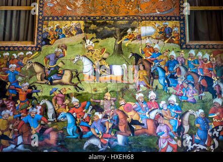 Battle of Taher-Abad fresco in Palace of Forty Columns (Chehel Sotoun) in Isfahan, capital of Isfahan Province in Iran Stock Photo