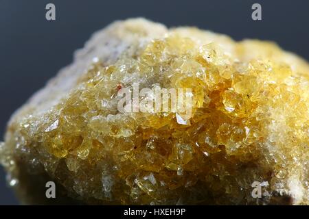 Yellow fluorite crystals in calcite matrix from Illo carbonate quarry, Finland Stock Photo