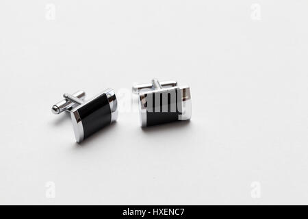 silver cufflinks on white background, close up Stock Photo