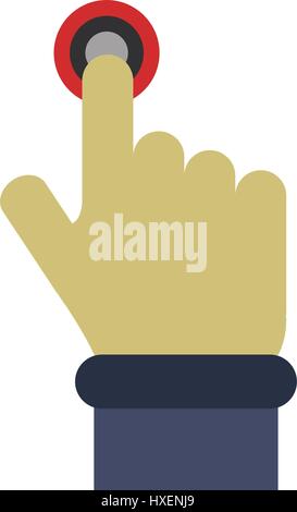 Hand presses button illustrated on a white background in vector Stock Vector