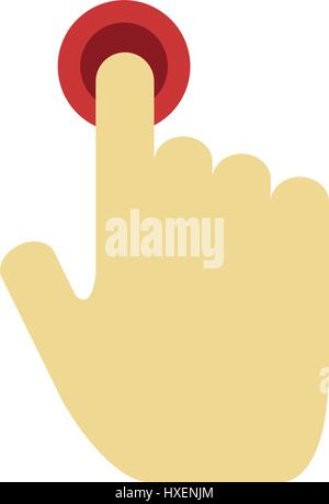 Hand presses button illustrated on a white background in vector Stock Vector