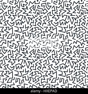 Trendy memphis style seamless pattern inspired by 80s, 90s retro fashion design. Black and white hipster backdrop. Abstract doodle illustration from eighties Stock Vector