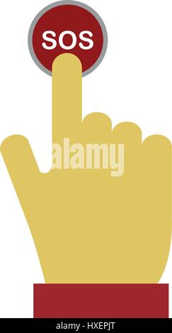 Hand presses sos button illustrated on a white background in vector Stock Vector