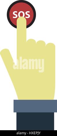 Hand presses sos button illustrated on a white background in vector Stock Vector