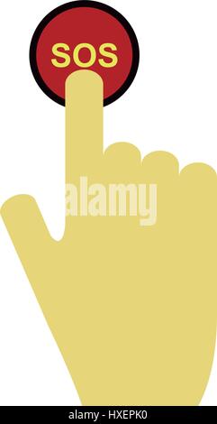 Hand presses sos button illustrated on a white background in vector Stock Vector