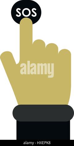 Hand presses sos button illustrated on a white background in vector Stock Vector