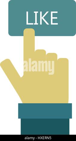 hand pressing like button illustrated on white background in vector Stock Vector
