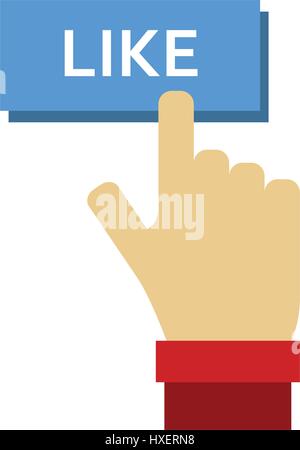 hand pressing like button illustrated on white background in vector Stock Vector
