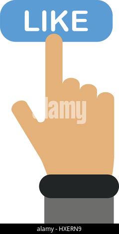 hand pressing like button illustrated on white background in vector Stock Vector