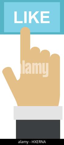 hand pressing like button illustrated on white background in vector Stock Vector