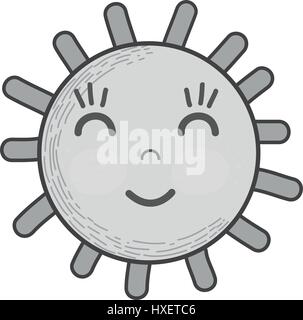 grayscale kawaii happy sun with cute eyes and cheeks Stock Vector Image ...