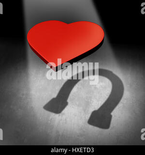 Lucky in love and success in finding a romantic partner as a heart casting a shadow of a luck horseshoe as a dating or marriage success metaphor. Stock Photo