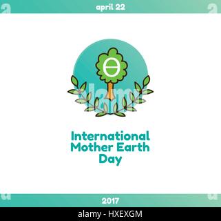 International Mother Earth Day. April 22, 2017. The event theme is Environmental and Climate Literacy. The Theta symbol is an element of Ecology Flag. Stock Vector