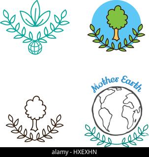 International Mother Earth Day. April 22, 2017. Event theme is Environmental and Climate Literacy. Set of ecology cliparts. Planet Earth, globe, tree, Stock Vector