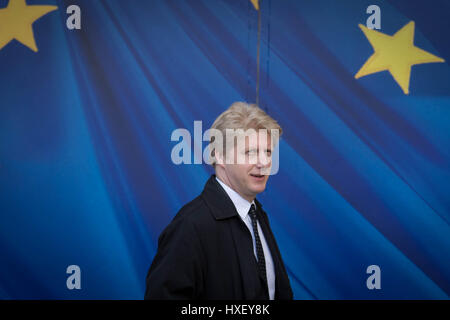 Minister of State for Universities Jo Johnson arrives at the European Commission in Brussels, Belgium. Stock Photo