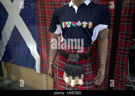 Scotland flag rugby shirt kilt sporran kitsch  6 nations shirt Stock Photo