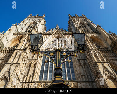 Ornate Street Lamp and West Front of York Minster York Yorkshire England Stock Photo