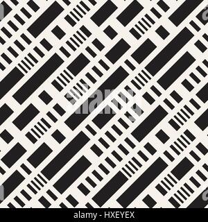 Black and White Irregular Dashed Lines Pattern. Abstract Vector Seamless Background Stock Vector
