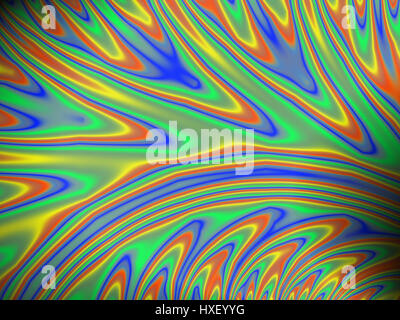 Smooth flowing contour lines of a digital fractal image in green blue orange and yellow resembling an oil slick Stock Photo