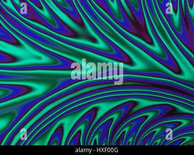 Smooth flowing contour lines of a digital fractal image in turquoise blue and purple resembling an oil slick Stock Photo
