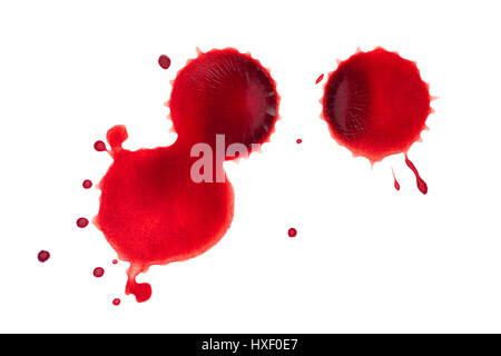 Gore close up. Blood drops on white background, macro Stock Photo