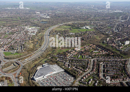 aerial view of the M60 motorway in Manchester at Heaton Park, UK Stock Photo