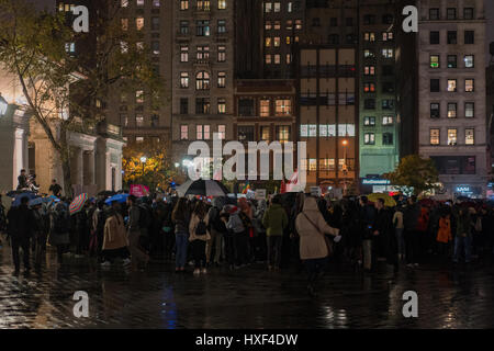 Trump protesters gather in Union Square Park before marching to Trump Tower. Stock Photo