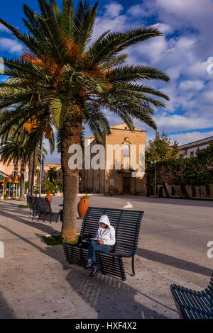 SCIACCA, ITALY - October 18, 2009: Angelo Scandaliato Square in Sciacca, Italy. Sciacca is known as the city of thermal baths since Greek Stock Photo