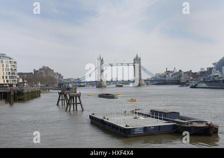 LONDON ENGLAND 13 March 2015:  Tower bridge and thames Stock Photo