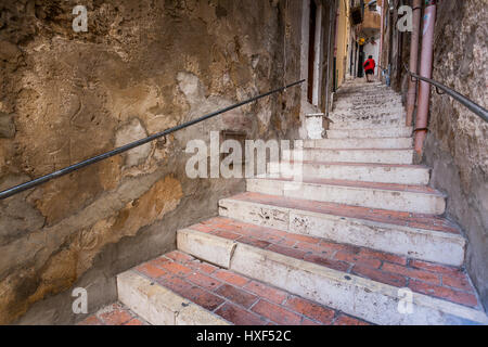 SCIACCA, ITALY - October 18, 2009: the staircase that descends from the square to the marina in Sciacca, Italy. Sciacca is known as the city of therma Stock Photo