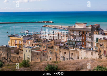 SCIACCA, ITALY - October 18, 2009: panoramic view of coastline in Sciacca, Italy. Sciacca is known as the city of thermal baths since Greek Stock Photo