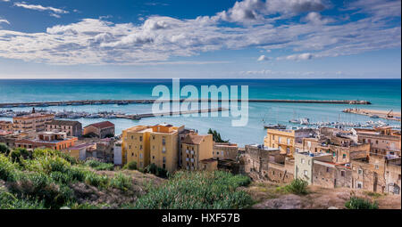 SCIACCA, ITALY - October 18, 2009: panoramic view of coastline in Sciacca, Italy. Sciacca is known as the city of thermal baths since Greek Stock Photo