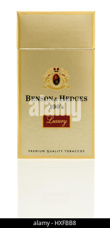 Winneconne, WI - 24 March 2017:  Pack of Benson & Hedges Luxury cigarettes on an isolated background. Stock Photo