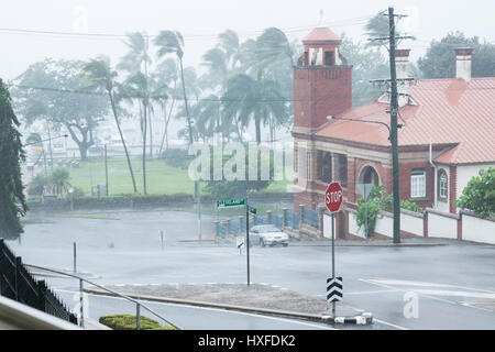 Torrential rain during Cyclone Ita in April, 2014 on The Strand, Townsville, Australia Stock Photo