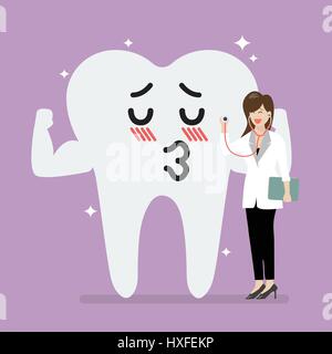Female doctor holding stethoscope for checking up gallant tooth. Vector illustration Stock Vector