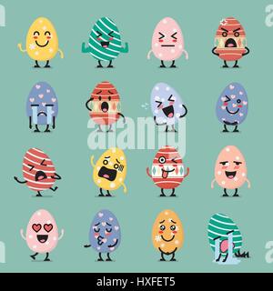 Easter egg character emoji set. Funny cartoon emoticons Stock Vector