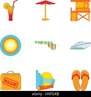 Miami icons set, cartoon style Stock Vector