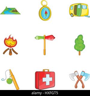 Encampment icons set, cartoon style Stock Vector