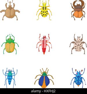 Types of bugs icons set, cartoon style Stock Vector